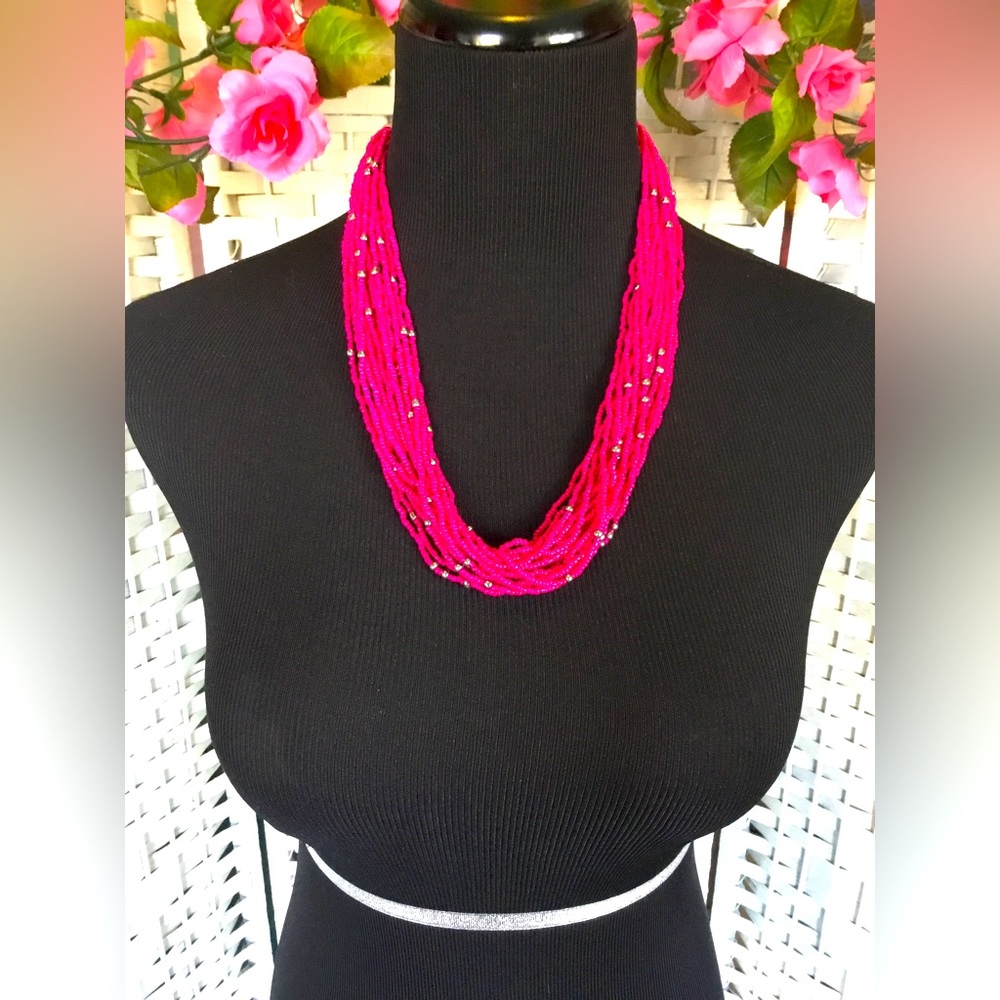 💝See New Listing 💝Fuchsia Seed Bead Seedbead Necklace New - Picture 1 of 4